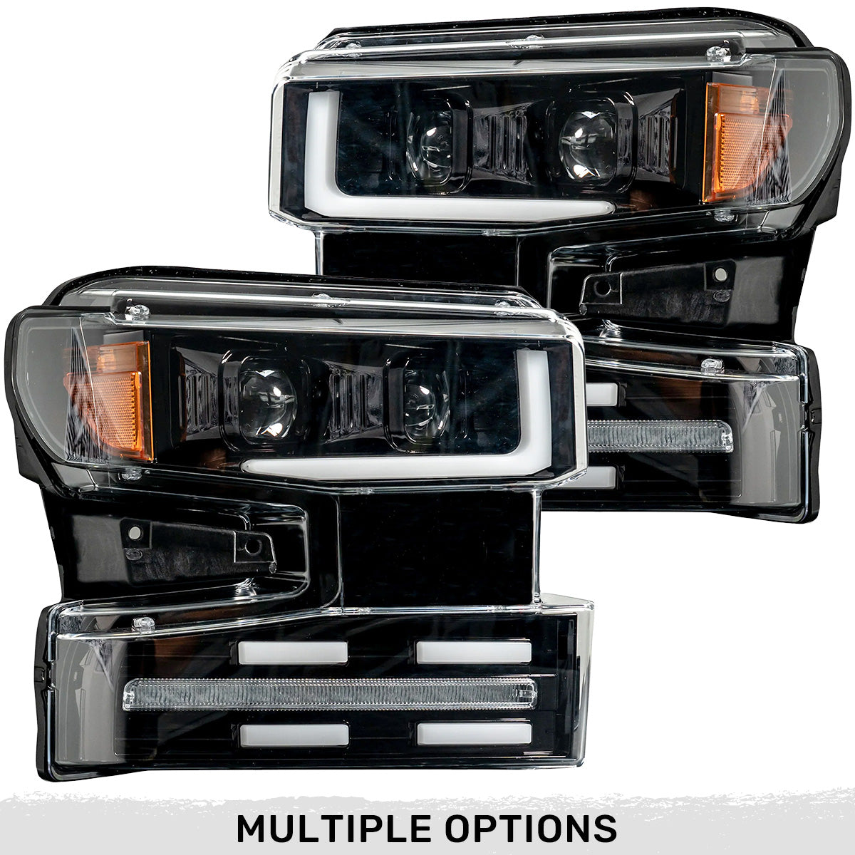 Chevrolet Silverado 19-22 1500 (4th GEN Body Style & 2022 Non-Refreshed Version) w/ OEM Halogen & Standard Reflector Housing - Halogen PROJECTOR HEADLIGHTS w/ Ultra High Power Smooth OLED DRL & SCANNING SWITCHBACK High Power Amber LED Turn Signals - Smoked / Black