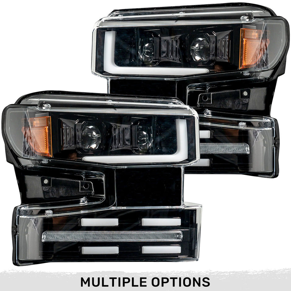 Chevrolet Silverado 19-22 1500 (4th GEN Body Style & 2022 Non-Refreshed Version) w/ OEM Halogen & Standard Reflector Housing - Halogen PROJECTOR HEADLIGHTS w/ Ultra High Power Smooth OLED DRL & SCANNING SWITCHBACK High Power Amber LED Turn Signals - Smoked / Black