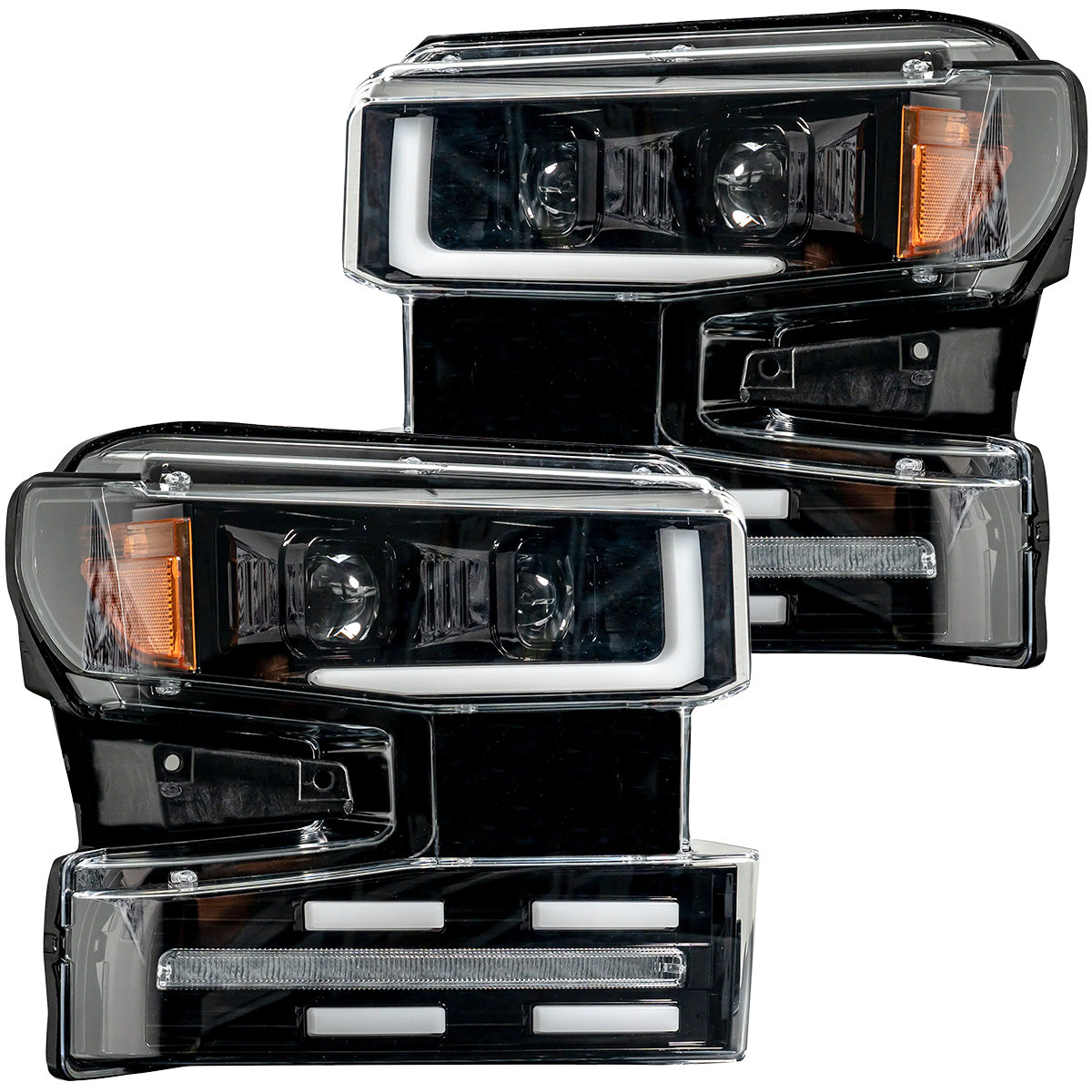 Chevrolet Silverado 19-22 1500 (4th GEN Body Style & 2022 Non-Refreshed Version) w/ OEM Halogen & Standard Reflector Housing - Halogen PROJECTOR HEADLIGHTS w/ Ultra High Power Smooth OLED DRL & SCANNING SWITCHBACK High Power Amber LED Turn Signals - Smoked / Black - Image 6