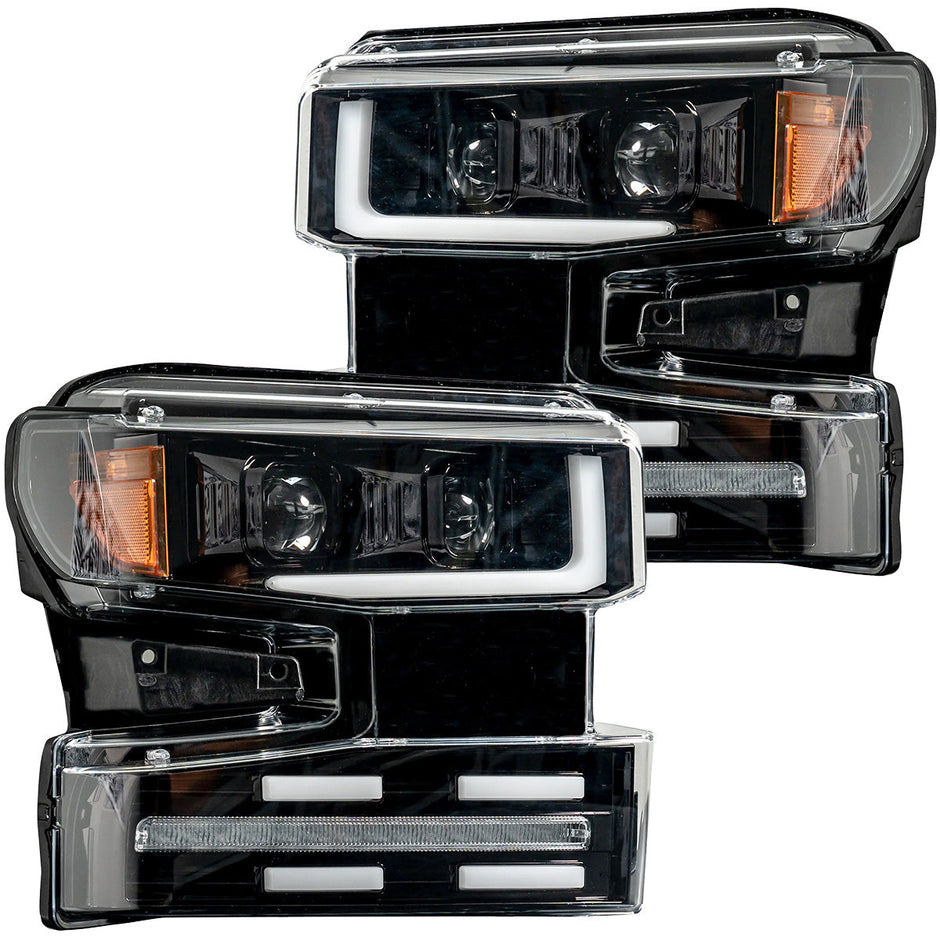 Chevrolet Silverado 19-22 1500 (4th GEN Body Style & 2022 Non-Refreshed Version) w/ OEM Halogen & Standard Reflector Housing - Halogen PROJECTOR HEADLIGHTS w/ Ultra High Power Smooth OLED DRL & SCANNING SWITCHBACK High Power Amber LED Turn Signals - Smoked / Black - Image 6