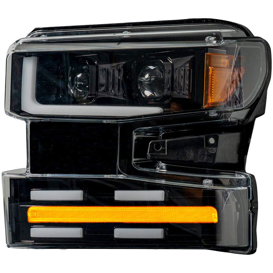 Chevrolet Silverado 19-22 1500 (4th GEN Body Style & 2022 Non-Refreshed Version) w/ OEM Halogen & Standard Reflector Housing - Halogen PROJECTOR HEADLIGHTS w/ Ultra High Power Smooth OLED DRL & SCANNING SWITCHBACK High Power Amber LED Turn Signals - Smoked / Black - Image 4