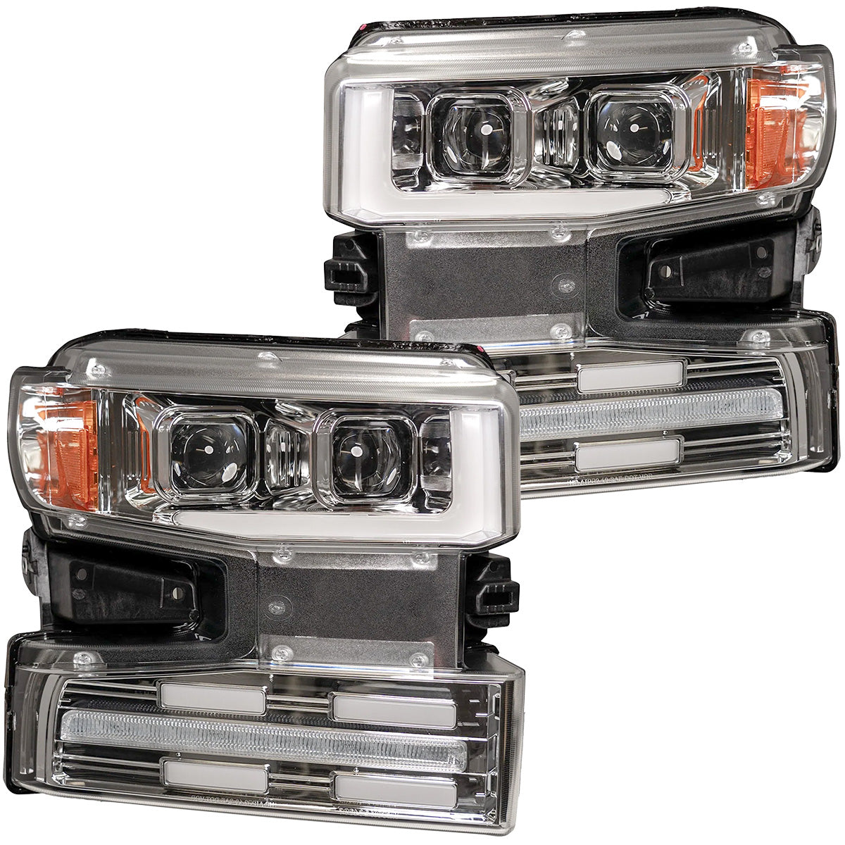 Chevrolet Silverado 19-22 1500 (4th GEN Body Style & 2022 Non-Refreshed Version) w/ OEM Halogen & Standard Reflector Housing - Halogen PROJECTOR HEADLIGHTS w/ Ultra High Power Smooth OLED DRL & SCANNING SWITCHBACK High Power Amber LED Turn Signals - Clear / Chrome - Image 3