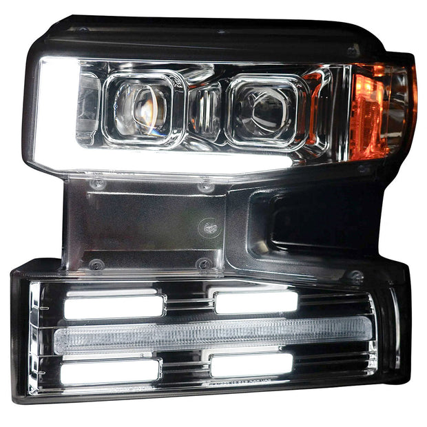 Chevrolet Silverado 19-22 1500 (4th GEN Body Style & 2022 Non-Refreshed Version) w/ OEM Halogen & Standard Reflector Housing - Halogen PROJECTOR HEADLIGHTS w/ Ultra High Power Smooth OLED DRL & SCANNING SWITCHBACK High Power Amber LED Turn Signals - Clear / Chrome - Image 2