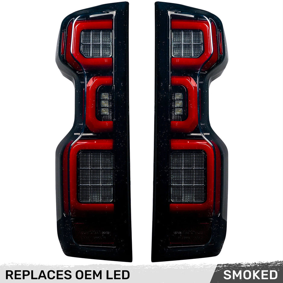 Chevy Silverado 19-23 1500 & 20-23 2500/3500 (Replaces Factory OEM LED Tail Lights ONLY) 4th GEN Body Style OLED TAIL LIGHTS - Smoked Lens - Image 3
