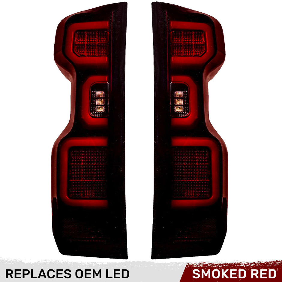 Chevy Silverado 19-23 1500 & 20-23 2500/3500 (Replaces Factory OEM LED Tail Lights ONLY) 4th GEN Body Style OLED TAIL LIGHTS - Red Smoked Lens - Image 2