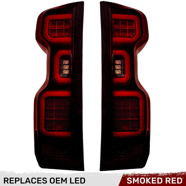 Chevy Silverado 19-23 1500 & 20-23 2500/3500 (Replaces Factory OEM LED Tail Lights ONLY) 4th GEN Body Style OLED TAIL LIGHTS - Red Smoked Lens - Image 2