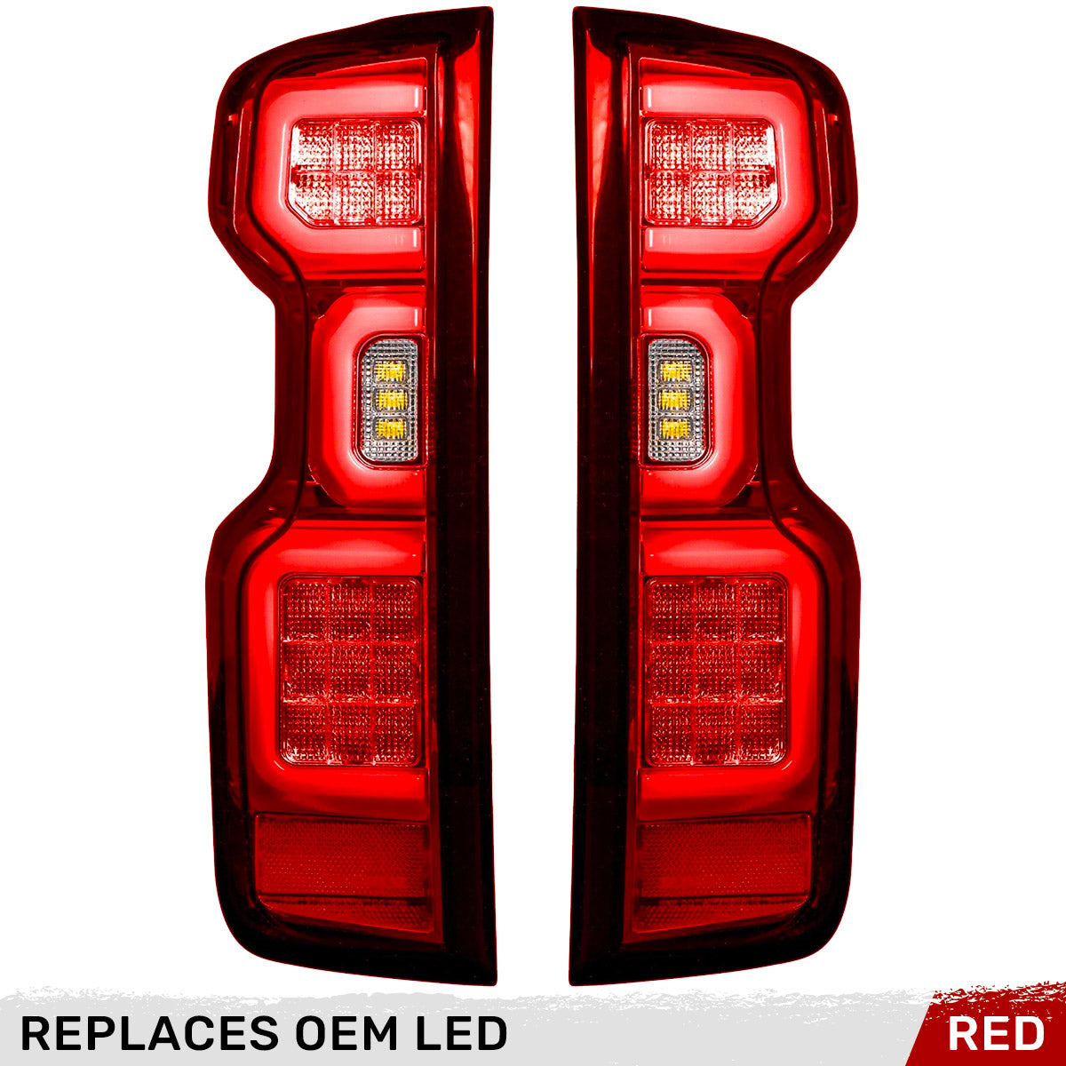 Chevy Silverado 19-23 1500 & 20-23 2500/3500 (Replaces Factory OEM LED Tail Lights ONLY) 4th GEN Body Style OLED TAIL LIGHTS - Red Lens - Image 2