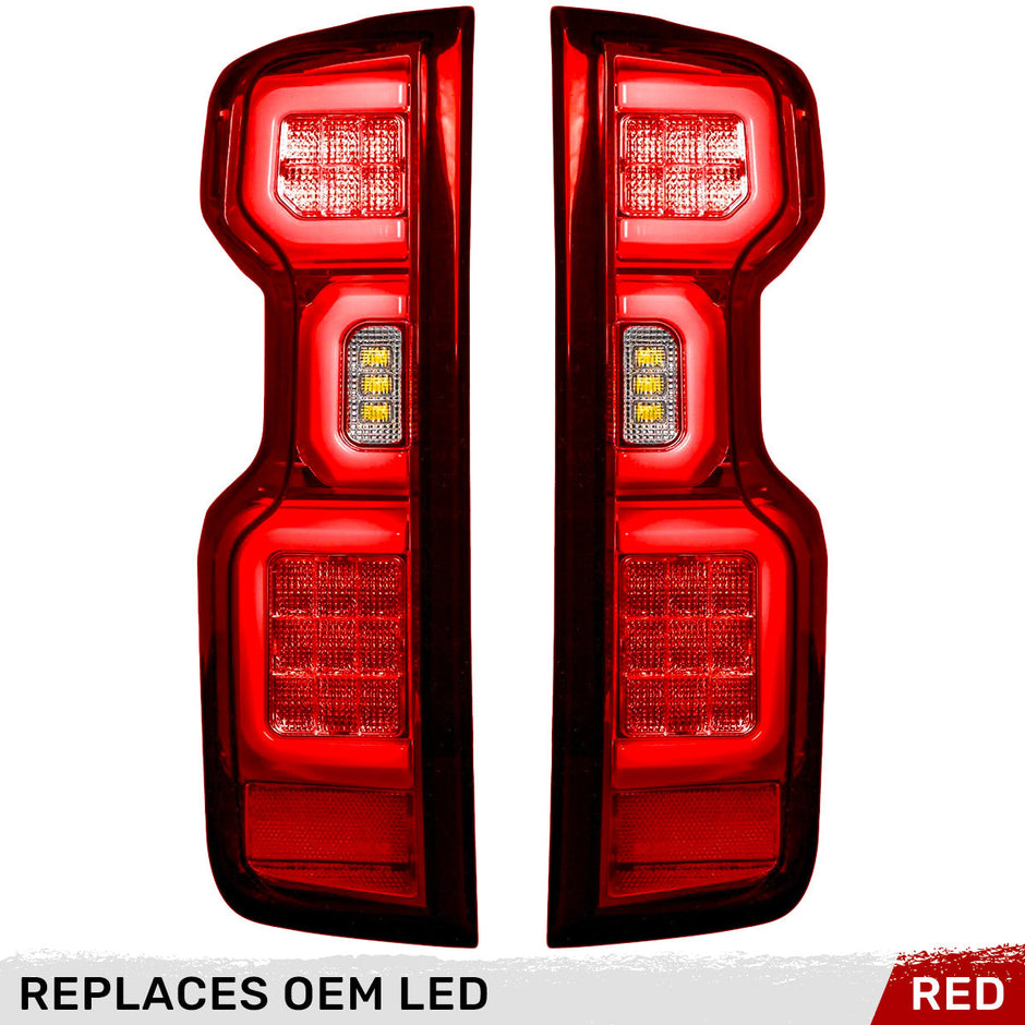 Chevy Silverado 19-23 1500 & 20-23 2500/3500 (Replaces Factory OEM LED Tail Lights ONLY) 4th GEN Body Style OLED TAIL LIGHTS - Red Lens - Image 2