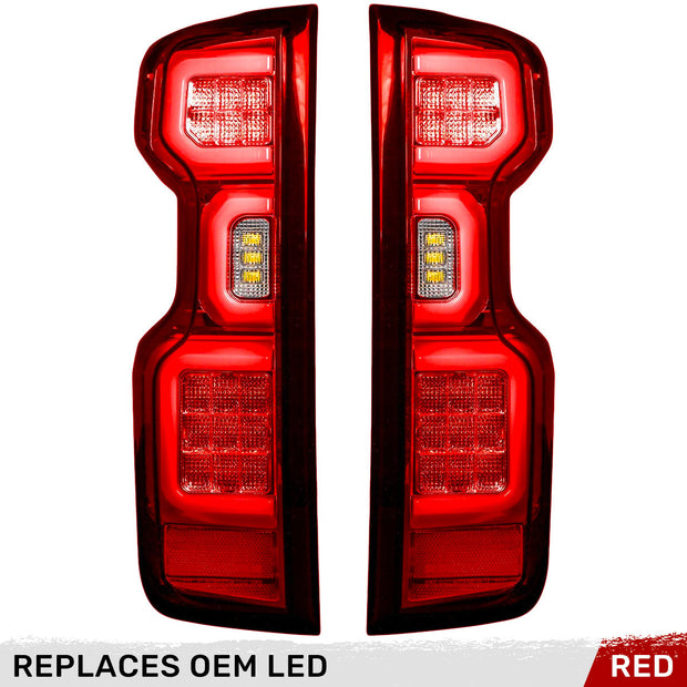 Chevy Silverado 19-23 1500 & 20-23 2500/3500 (Replaces Factory OEM LED Tail Lights ONLY) 4th GEN Body Style OLED TAIL LIGHTS - Red Lens - Image 2