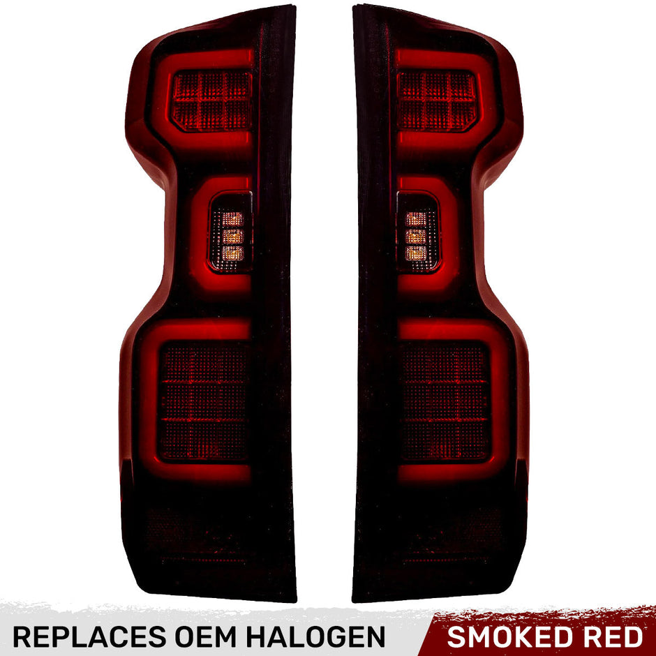 Chevy Silverado 19-23 1500 & 20-23 2500/3500 (Replaces Factory OEM Halogen Tail Lights ONLY) 4th GEN Body Style OLED TAIL LIGHTS - Red Smoked Lens