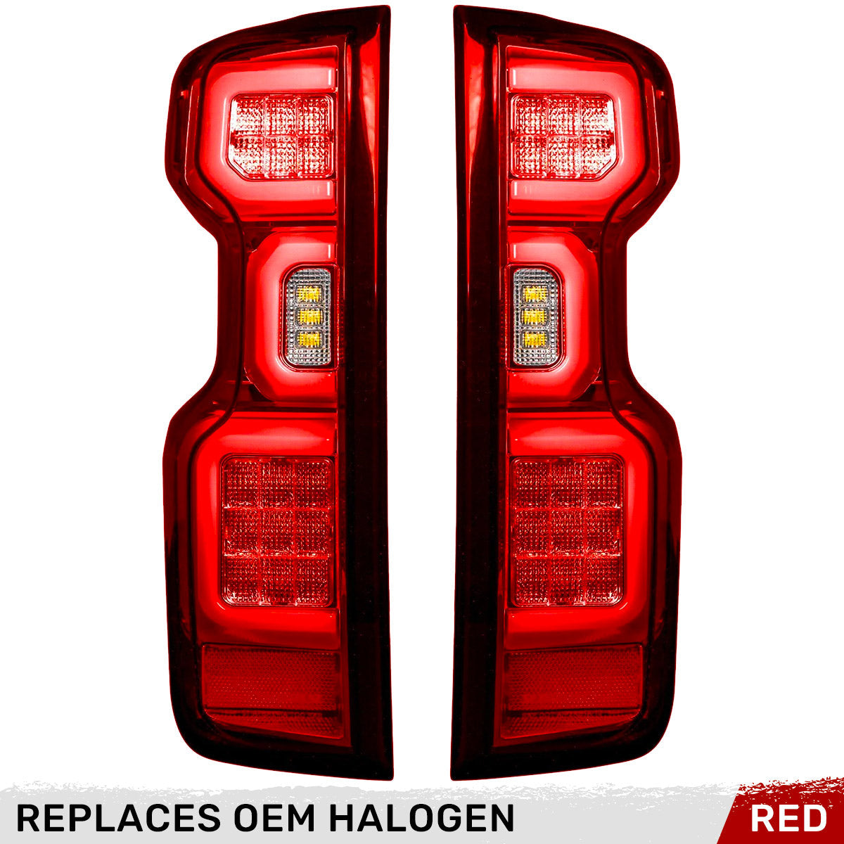 Chevy Silverado 19-23 1500 & 20-23 2500/3500 (Replaces Factory OEM Halogen Tail Lights ONLY) 4th GEN Body Style OLED TAIL LIGHTS - Red Lens - Image 3