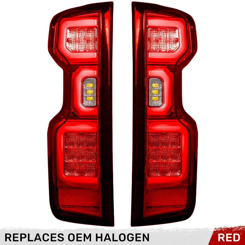 Chevy Silverado 19-23 1500 & 20-23 2500/3500 (Replaces Factory OEM Halogen Tail Lights ONLY) 4th GEN Body Style OLED TAIL LIGHTS - Red Lens - Image 3