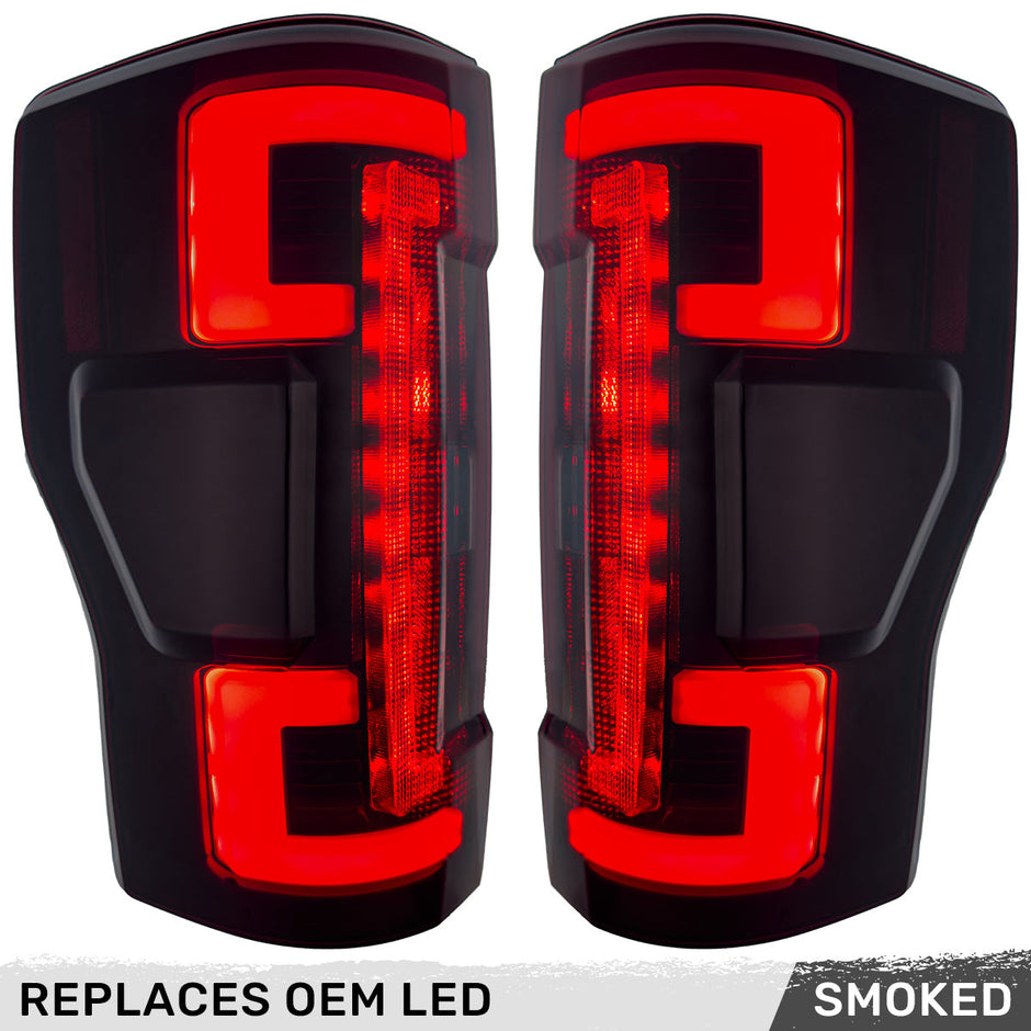 Ford Superduty F250/350/450/550 20-22 (Replaces OEM LED Style Tail Lights with BLIS Blind Spot Warning System) OLED TAIL LIGHTS - Smoked Lens - Image 2