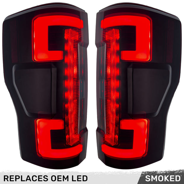 Ford Superduty F250/350/450/550 20-22 (Replaces OEM LED Style Tail Lights with BLIS Blind Spot Warning System) OLED TAIL LIGHTS - Smoked Lens - Image 2