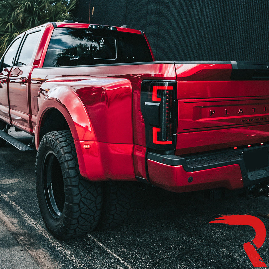 Ford Superduty F250/350/450/550 20-22 (Replaces OEM LED Style Tail Lights with BLIS Blind Spot Warning System) OLED TAIL LIGHTS - Smoked Lens - Image 3