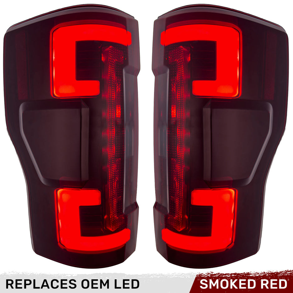 Ford Superduty F250/350/450/550 20-22 (Replaces OEM LED Style Tail Lights with BLIS Blind Spot Warning System) OLED TAIL LIGHTS - Dark Red Smoked Lens - Image 3