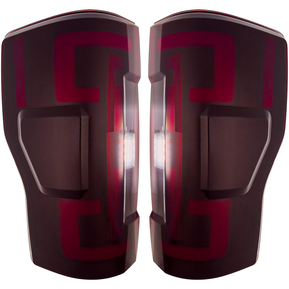 Ford Superduty F250/350/450/550 20-22 (Replaces OEM LED Style Tail Lights with BLIS Blind Spot Warning System) OLED TAIL LIGHTS - Dark Red Smoked Lens - Image 2