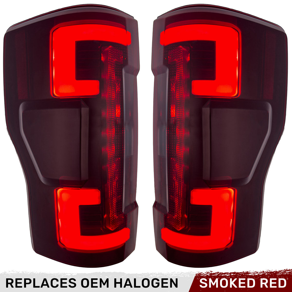 Ford Superduty F250/350/450/550 20-22 (Replaces OEM Halogen Style Tail Lights Both With & Without BLIS Blind Spot Warning System) OLED TAIL LIGHTS - Dark Red Smoked Lens - Image 2