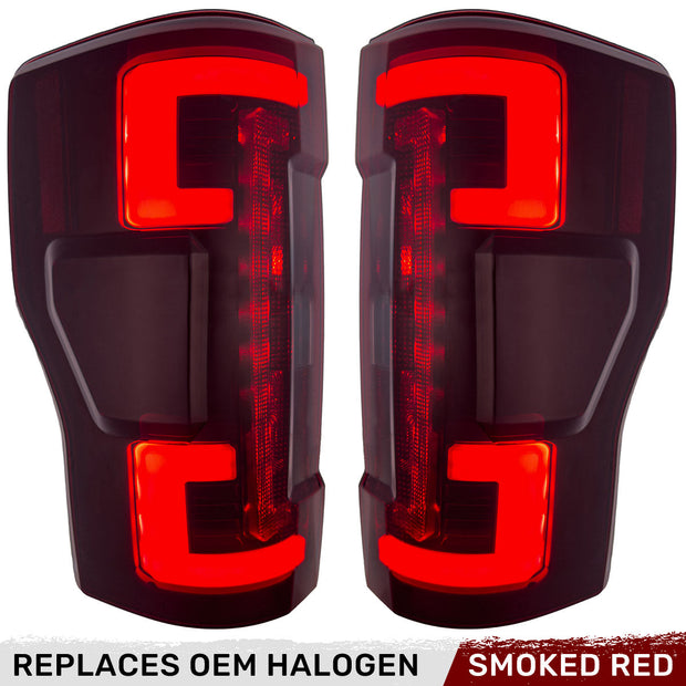 Ford Superduty F250/350/450/550 20-22 (Replaces OEM Halogen Style Tail Lights Both With & Without BLIS Blind Spot Warning System) OLED TAIL LIGHTS - Dark Red Smoked Lens - Image 2