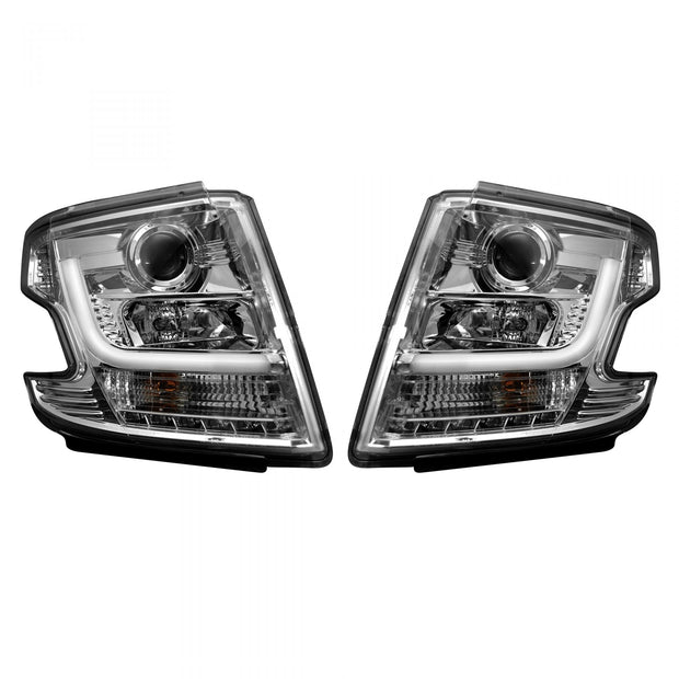 Chevrolet Tahoe 15-20 (ONLY Replaces OEM Headlights w/ Factory Installed HID bulbs) PROJECTOR HEADLIGHTS w/ Ultra High Power Smooth OLED HALOS & DRL - Clear / Chrome