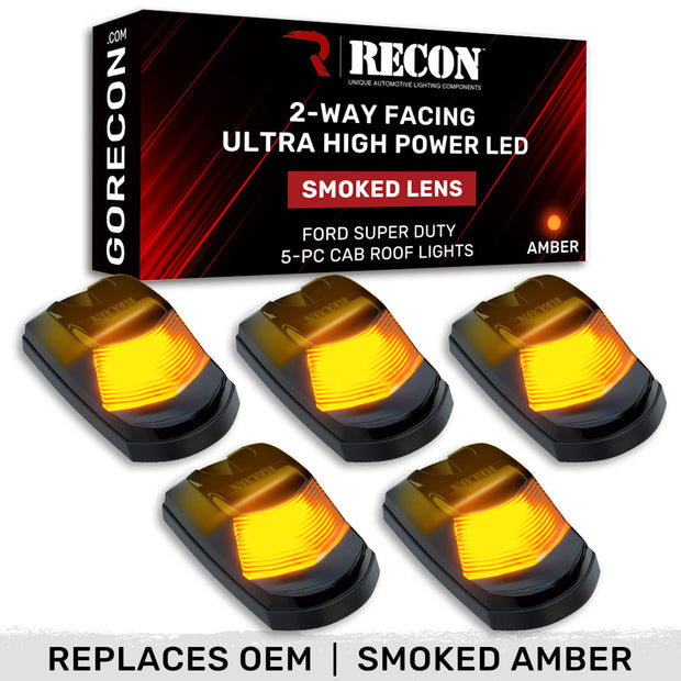 Ford 23-25 Superduty (5-Piece Set) Smoked Cab Roof Light Lens with 2-Way Forward & Rear Facing AMBER ULTRA High-Power LEDs - ATTN: (Plug-N-Play Replacement for OEM Factory Installed Cab Roof Lights) - SMOKED