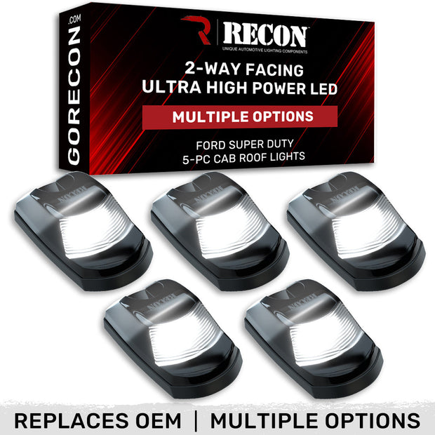 Ford 23-25 Superduty (5-Piece Set) Smoked Cab Roof Light Lens with 2-Way Forward & Rear Facing WHITE ULTRA High-Power LEDs - ATTN: (Plug-N-Play Replacement for OEM Factory Installed Cab Roof Lights)
