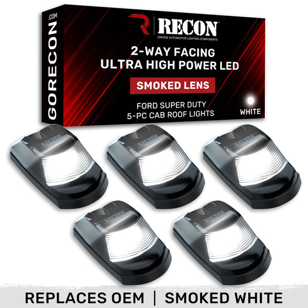 Ford 23-25 Superduty (5-Piece Set) Smoked Cab Roof Light Lens with 2-Way Forward & Rear Facing WHITE ULTRA High-Power LEDs - ATTN: (Plug-N-Play Replacement for OEM Factory Installed Cab Roof Lights) - Image 2