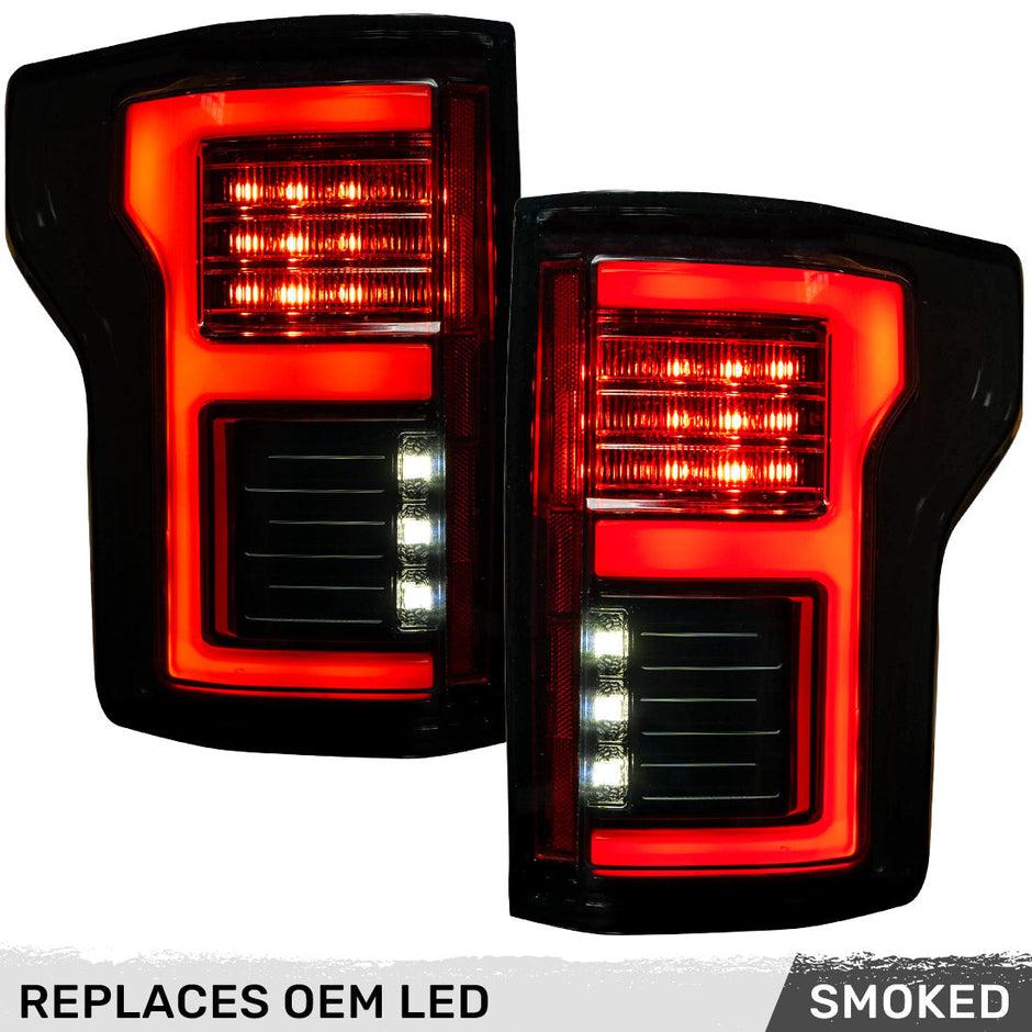 Ford F150 18-20 (Replaces OEM LED Style Tail Lights w/ Blind Spot Warning System) OLED TAIL LIGHTS - Smoked Lens - Image 3