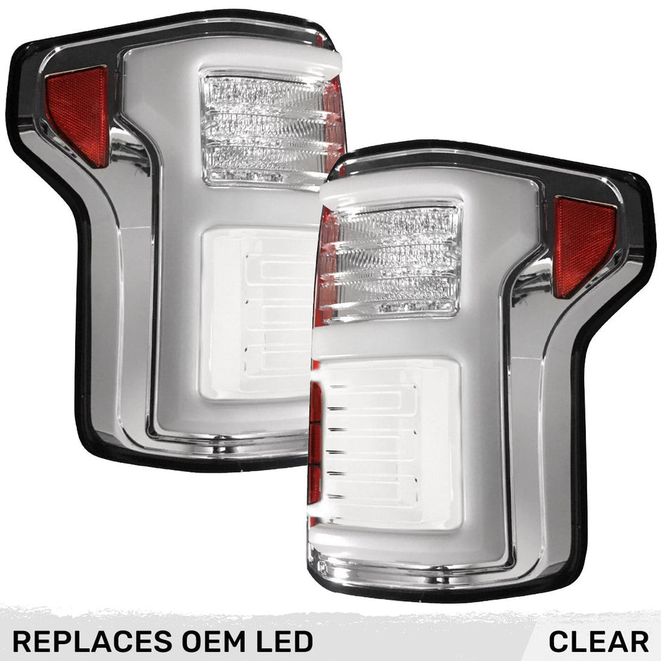 Ford F150 18-20 (Replaces OEM LED Style Tail Lights w/ Blind Spot Warning System) OLED TAIL LIGHTS - Clear Lens - Image 2