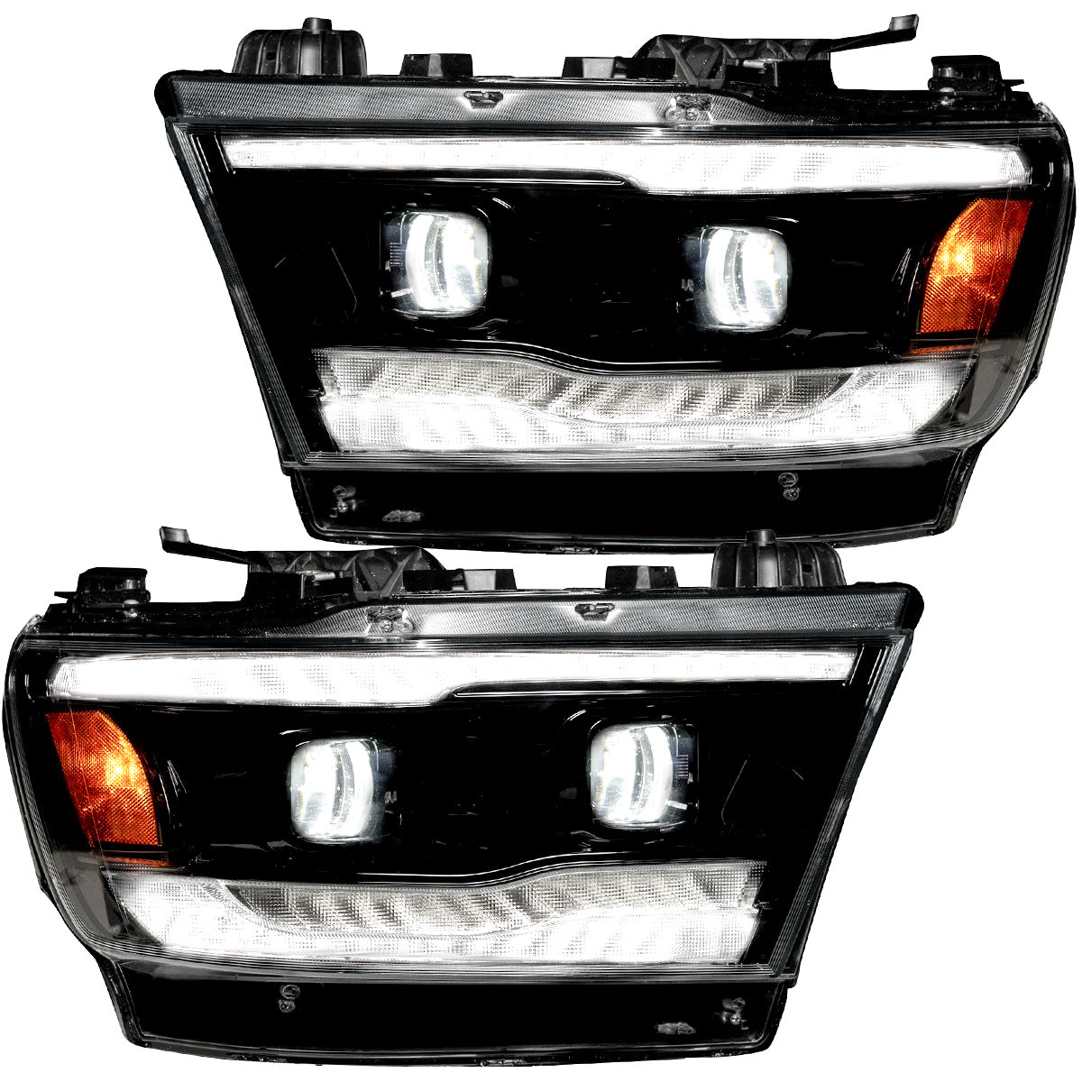 Dodge RAM 19-23 1500 5th GEN Body Style w/ OEM LED Headlights - LED HI & LOW BEAM PROJECTOR HEADLIGHTS w/ Ultra High Power Smooth OLED DRL & SCANNING SWITCHBACK High Power Amber LED Turn Signals - Smoked / Black (Attn: Replaces OEM LED headlights ONLY) - Image 2