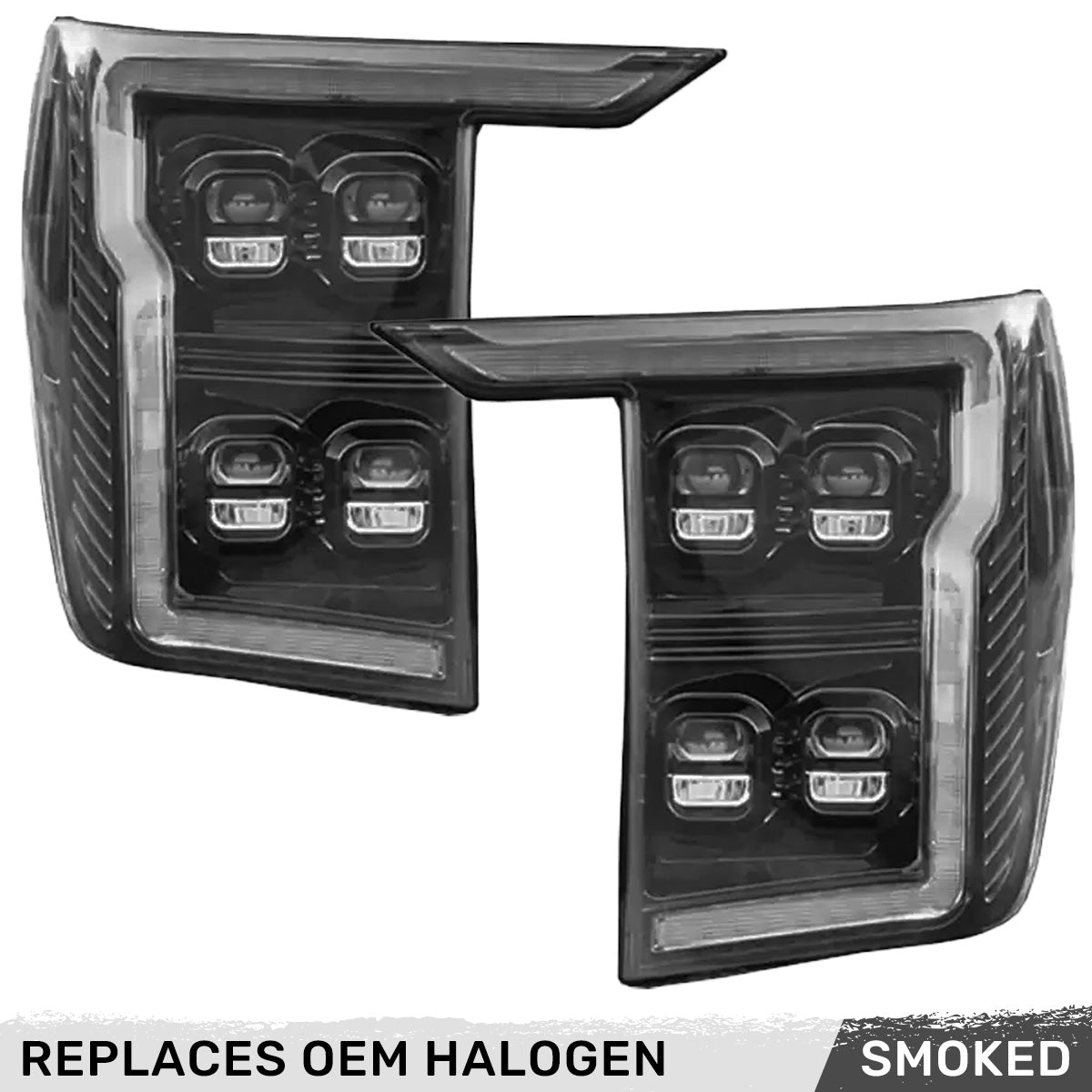 Ford F150 21-23 LED HEADLIGHTS w/ Ultra High Power LED HI & LOW BEAM & Smooth OLED DRL & SCANNING SWITCHBACK Amber LED Turn Signals (Replaces OEM Halogen Style Head Lights Only) - Smoked / Black - Image 3