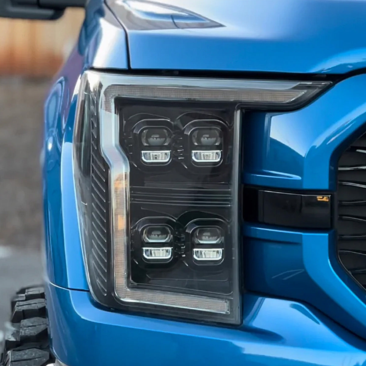 Ford F150 21-23 LED HEADLIGHTS w/ Ultra High Power LED HI & LOW BEAM & Smooth OLED DRL & SCANNING SWITCHBACK Amber LED Turn Signals (Replaces OEM Halogen Style Head Lights Only) - Smoked / Black - Image 2