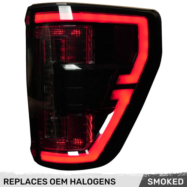Ford F150 21-23 (Replaces OEM Halogen Style Tail Lights w/ Blind Spot Warning System) OLED TAIL LIGHTS - Smoked Lens - Image 2