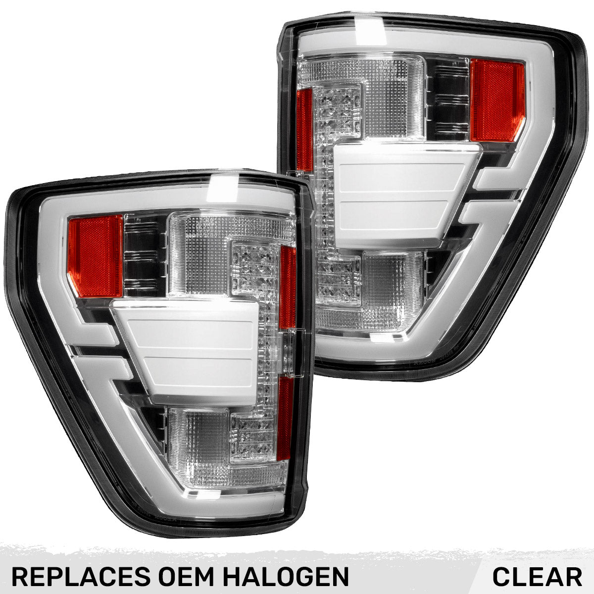 Ford F150 21-23 (Replaces OEM Halogen Style Tail Lights w/ Blind Spot Warning System) OLED TAIL LIGHTS - Clear Lens - Image 3