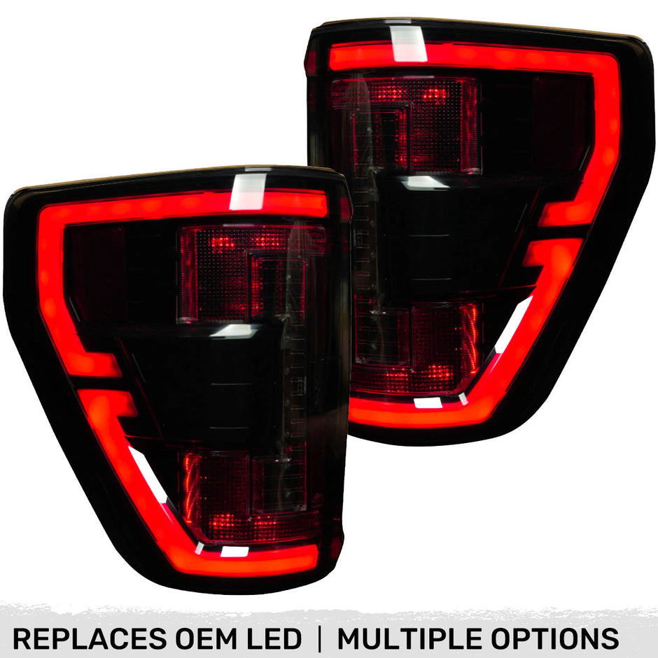 Ford F150 & RAPTOR 21-23 (Replaces OEM LED Style Tail Lights w/ Blind Spot Warning System) OLED TAIL LIGHTS - Smoked Lens