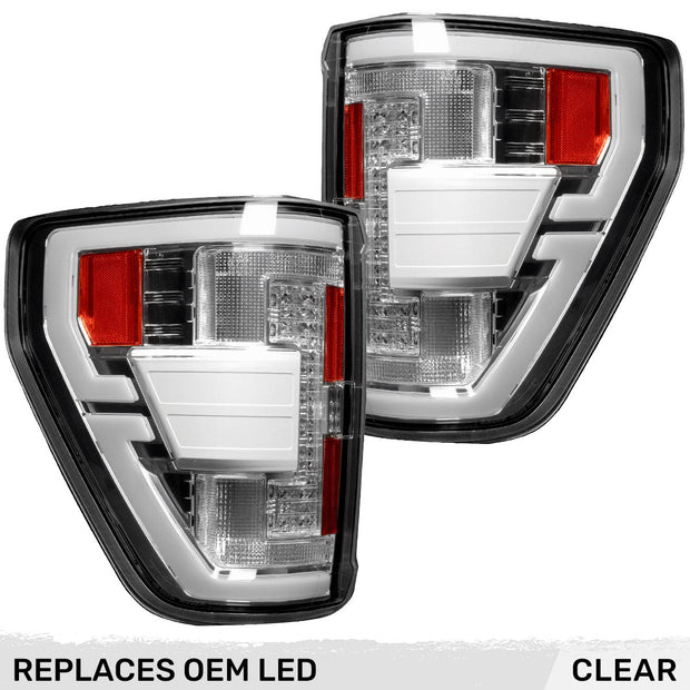 Ford F150 & RAPTOR 21-23 (Replaces OEM LED Style Tail Lights w/ Blind Spot Warning System OLED TAIL LIGHTS - Clear Lens