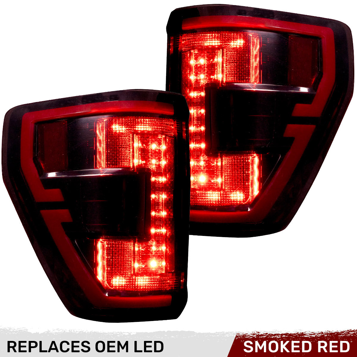 Ford F150 & RAPTOR 21-23 (Replaces OEM LED Style Tail Lights w/ Blind Spot Warning System) OLED TAIL LIGHTS - Red Smoked Lens - Image 4