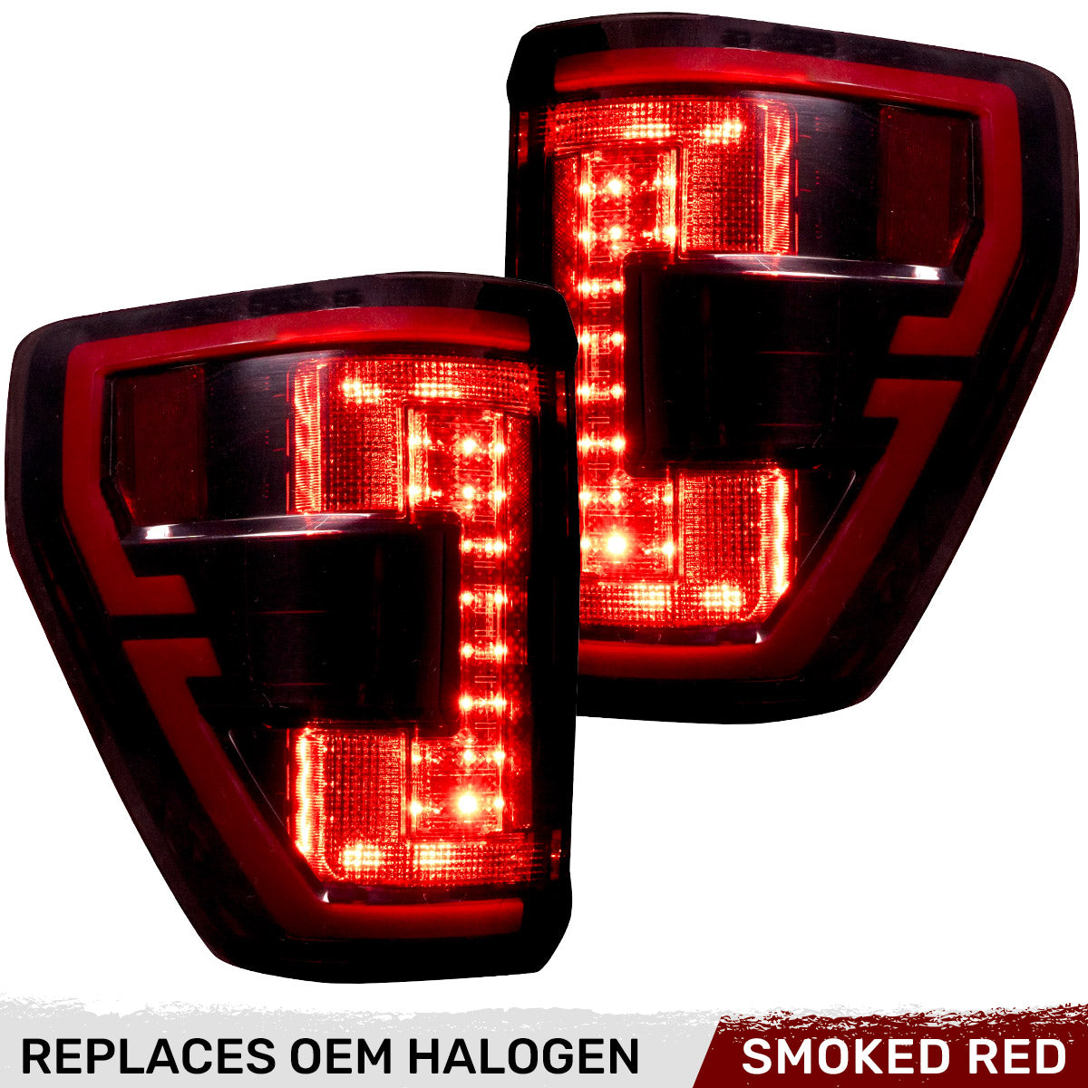 Ford F150 21-23 (Replaces OEM Halogen Style Tail Lights w/ Blind Spot Warning System) OLED TAIL LIGHTS - Red Smoked Lens - Image 3