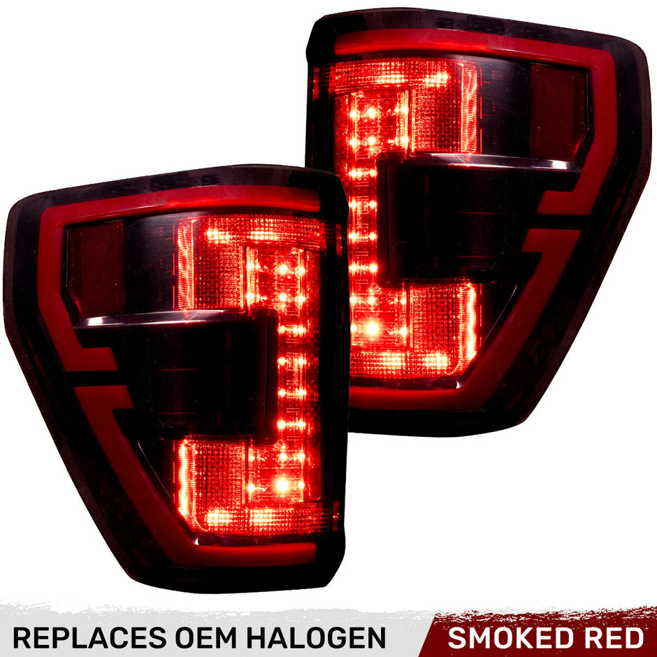 Ford F150 21-23 (Replaces OEM Halogen Style Tail Lights w/ Blind Spot Warning System) OLED TAIL LIGHTS - Red Smoked Lens - Image 3