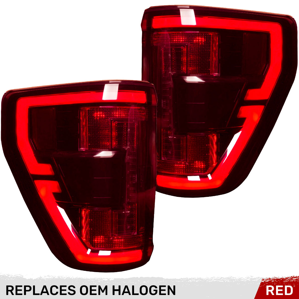 Ford F150 21-23 (Replaces OEM Halogen Style Tail Lights w/ Blind Spot Warning System) OLED TAIL LIGHTS - Red Lens - Image 2