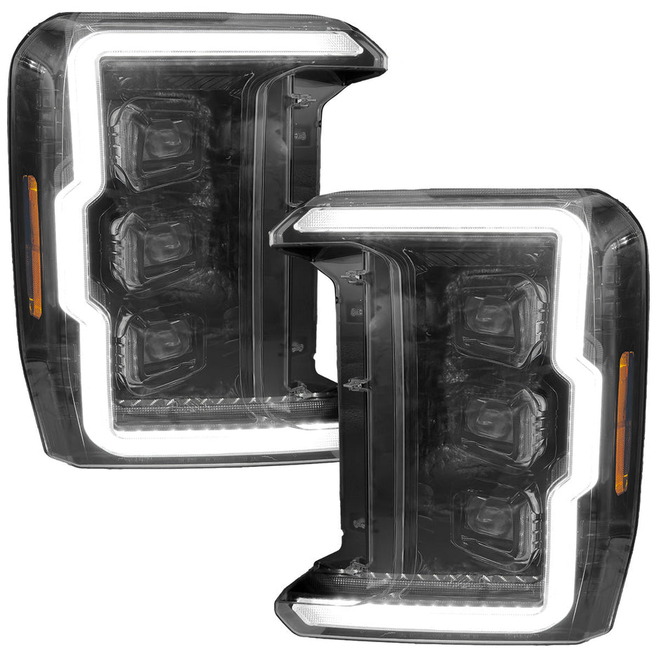 Ford Superduty 23-25 F250/F350/F450/F550 Projector Headlight with LED High & Low Beams, WHITE LED DRL and AMBER Scanning LED Turn Signal with Startup Sequence - Smoked / Black - Image 2
