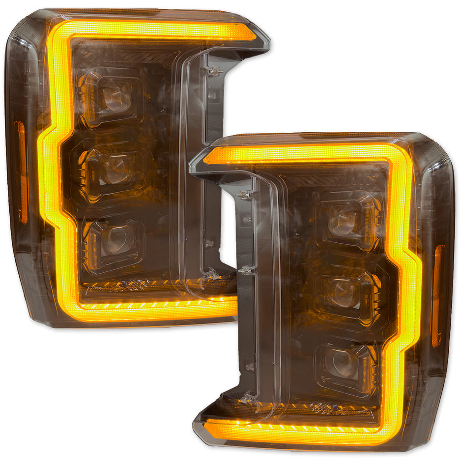 Ford Superduty 23-25 F250/F350/F450/F550 Projector Headlight with LED High & Low Beams, WHITE LED DRL and AMBER Scanning LED Turn Signal with Startup Sequence - Smoked / Black - Image 3