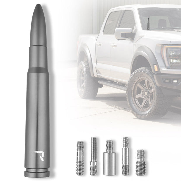 .50 Cal Bullet Shaped Aluminum 5" Antenna - Universal Fitment Fits All Makes & Models w/ OEM Factory Threaded Antenna - BRUSHED ALUMINUM - Image 2