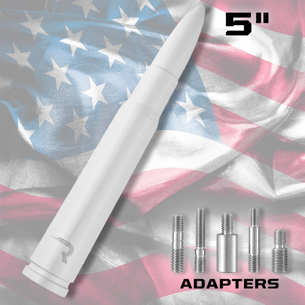 .50 Cal Bullet Shaped Aluminum 5" Antenna - Universal Fitment Fits All Makes & Models w/ OEM Factory Threaded Antenna - WHITE - Image 2