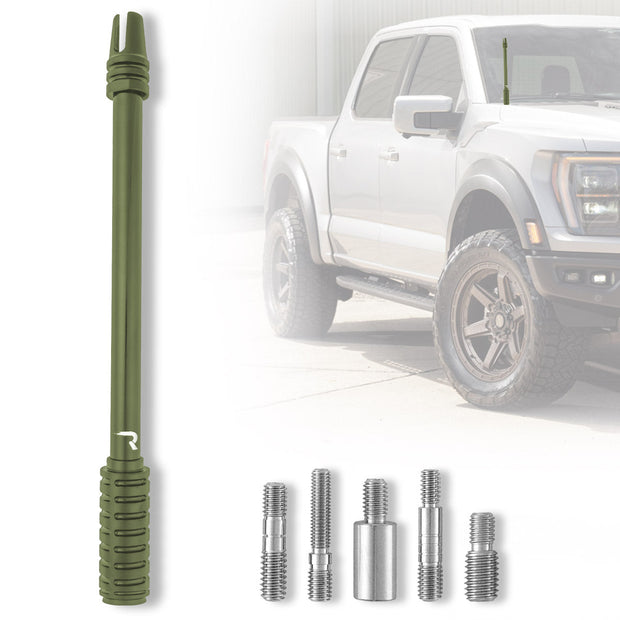 Rifle Barrel 10" Aluminum Antenna w/ 3-Pronged Flash Hider Tip - Universal Fitment Fits All Makes & Models w/ OEM Factory Threaded Antenna - OLIVE DRAB / ARMY GREEN - Image 2