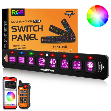 AS-800 RGB Slim Switch Panel with APP&Remote Control, Toggle/ Momentary/ Pulsed Mode Supported(One-Sided Outlet)