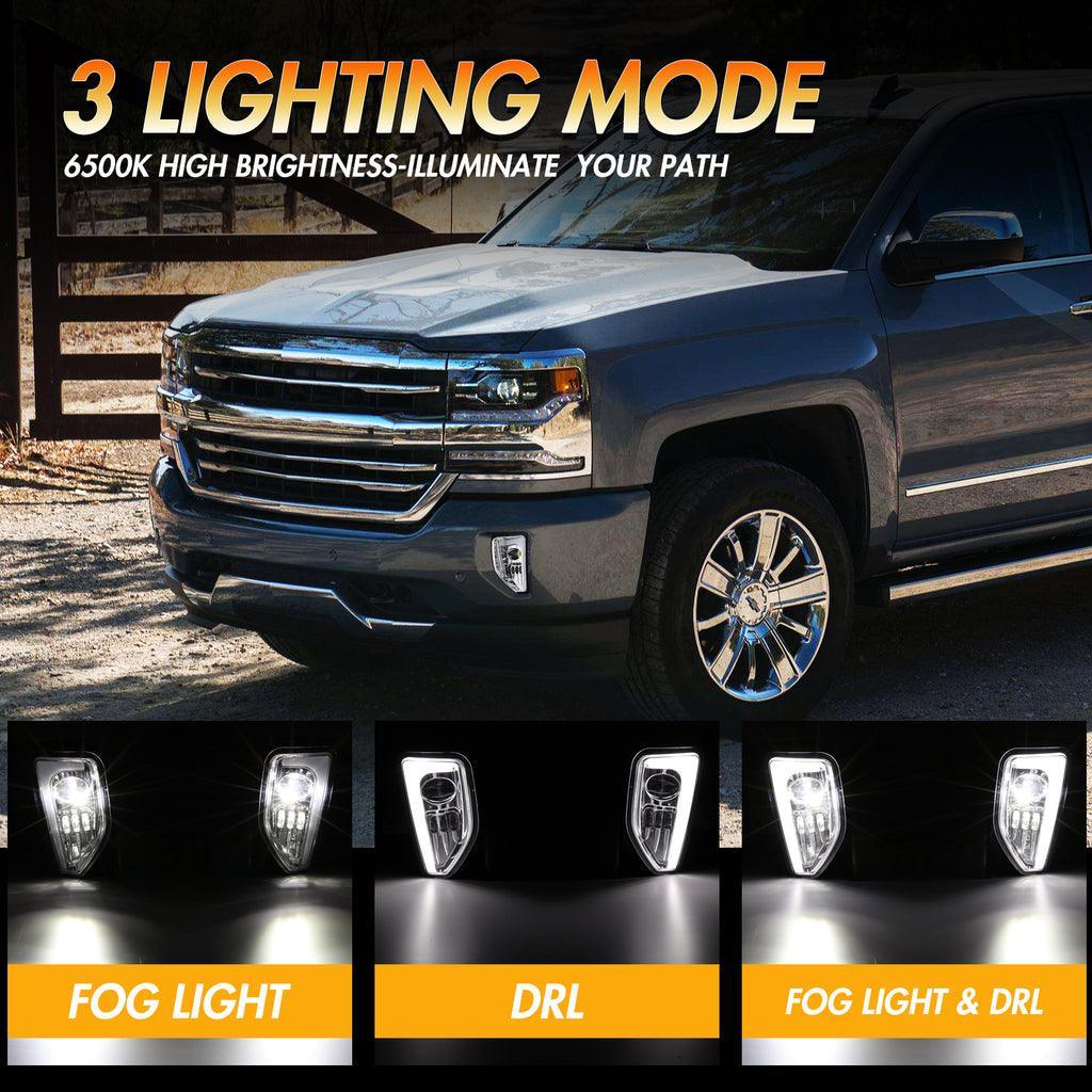 (2pcs/set) 45W DOT Approved LED Fog Lights with DRL for 2016-2018 Chevy Silverado 1500 (Black)