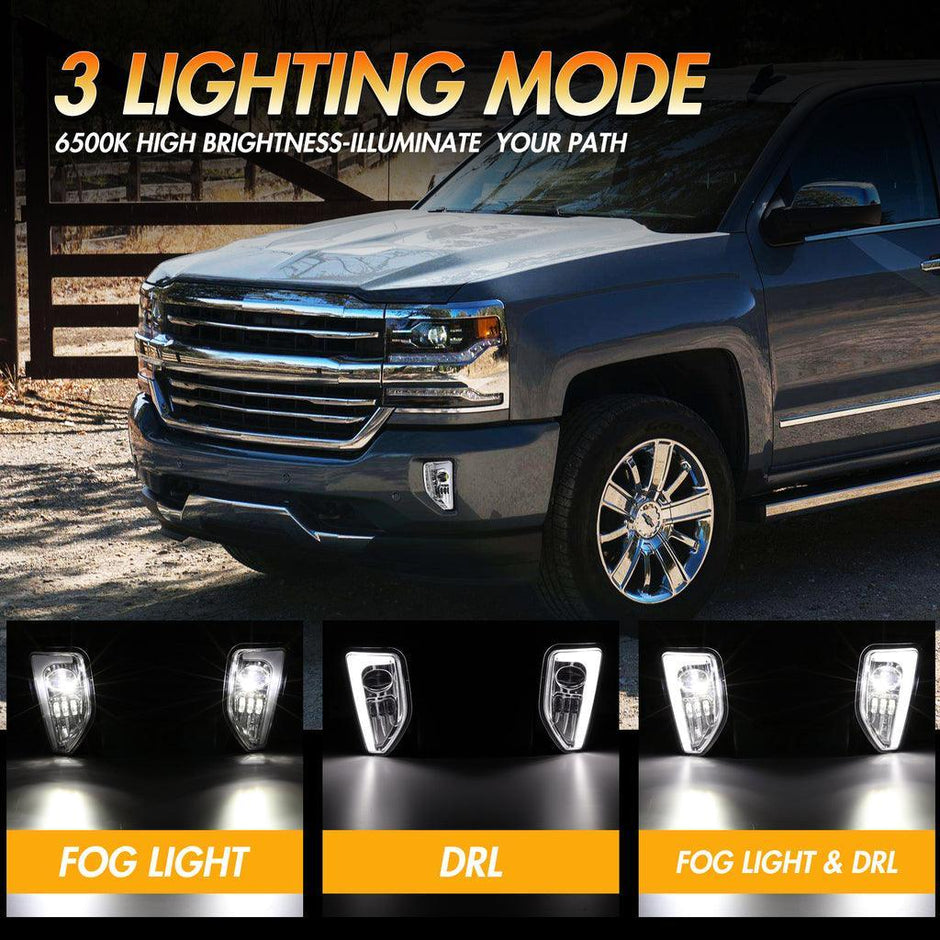 (2pcs/set) 45W DOT Approved LED Fog Lights with DRL for 2016-2018 Chevy Silverado 1500 (Black)