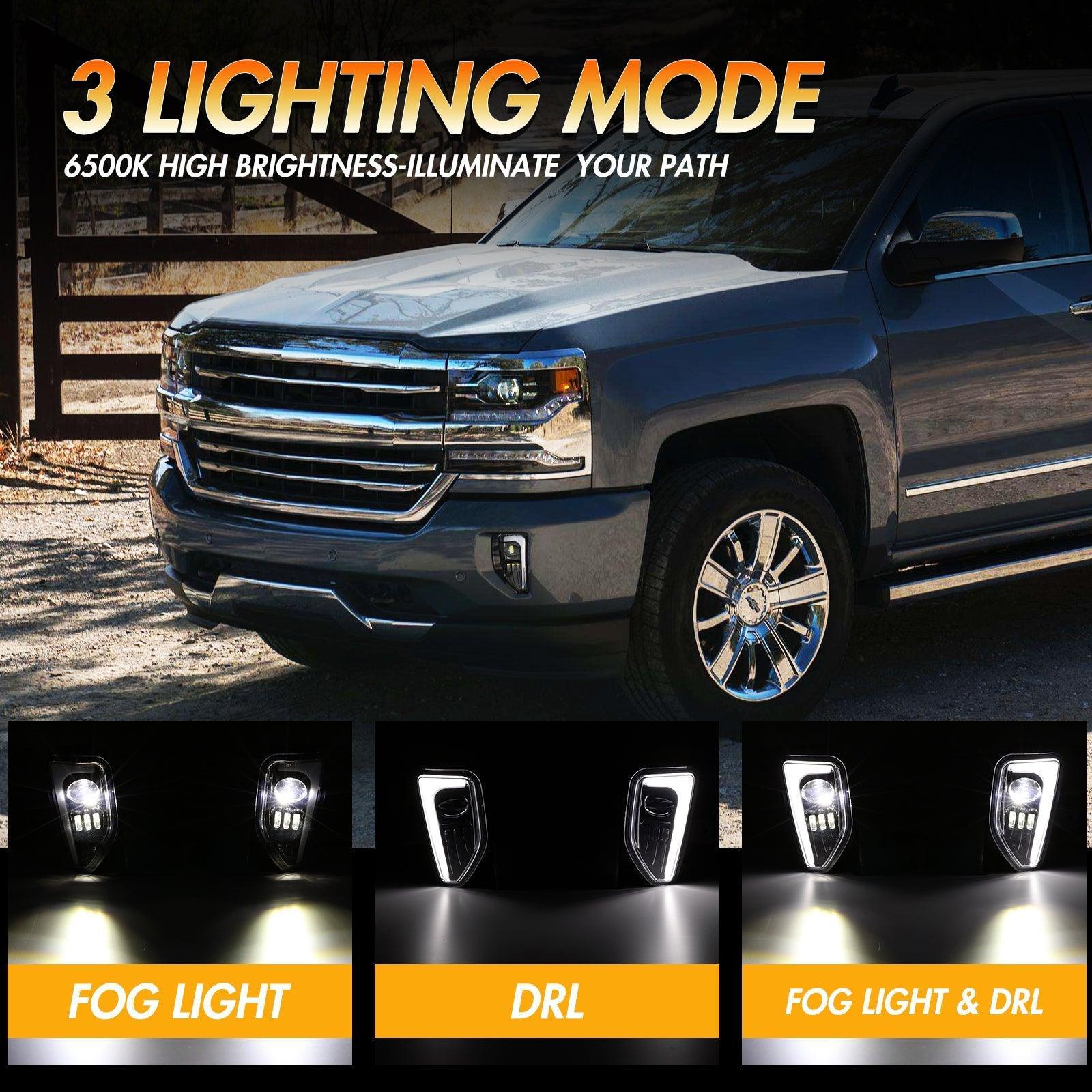 (2pcs/set) 45W DOT Approved LED Fog Lights with DRL for 2016-2018 Chevy Silverado 1500 (Chrome)