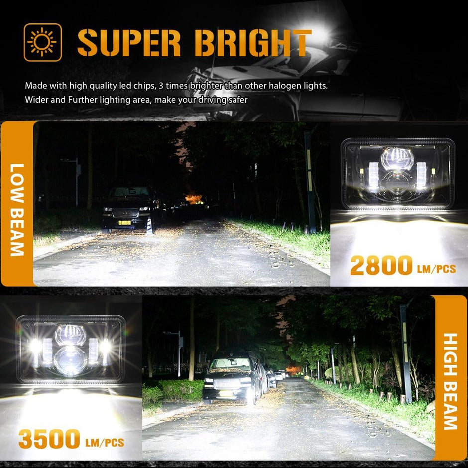 (4pcs/set) 4X6 Inch 55W Rectangular Hi-Lo Beam LED Headlight (H4 Plug)